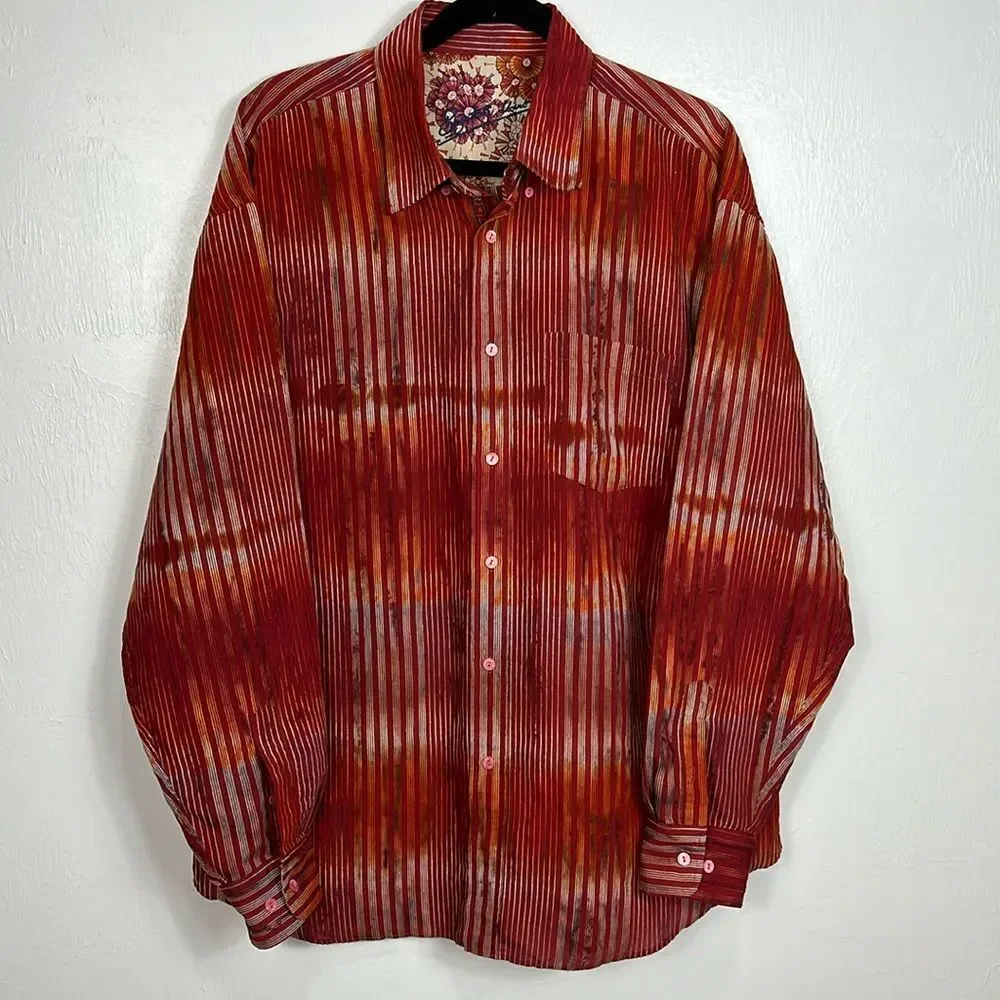 Bugatchi Uomo Striped Viscose Blend Long Sleeve Dress Shirt Size XL